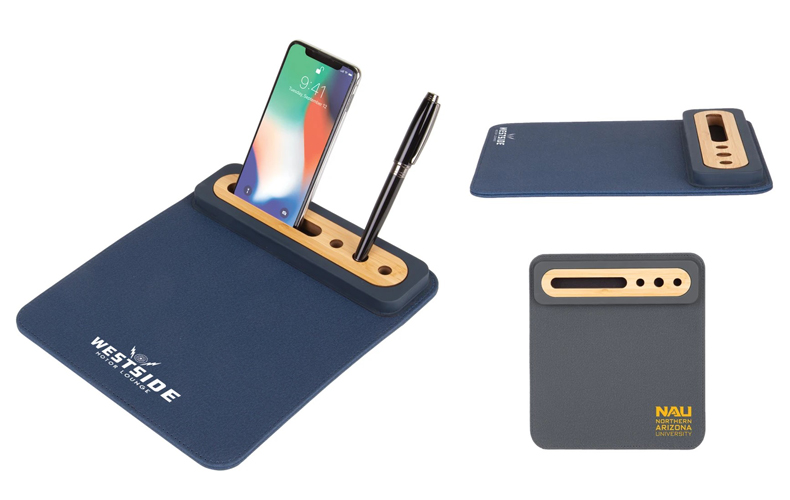 PU Mousepad w/ Bamboo Phone & Pen Holder PU Mousepad w/ Bamboo Phone & Pen Holder